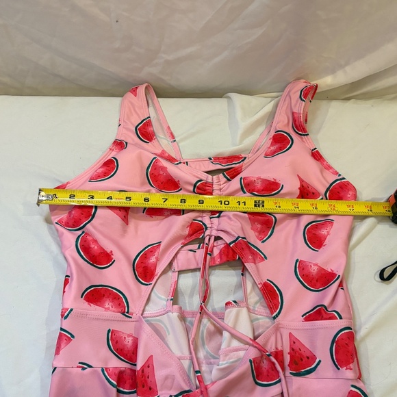 Esprlia Bathing Suit 1 Pc Plus 2XL Soft Cup Full Skirt Cut Out Watermelon Print - Picture 5 of 6